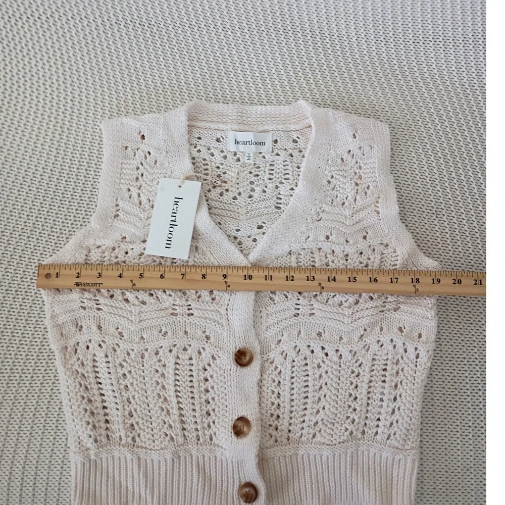 NWT Heartloom Gilda Vest Paper White Pointelle Crochet Knit Button Front S $79 - Picture 5 of 9
